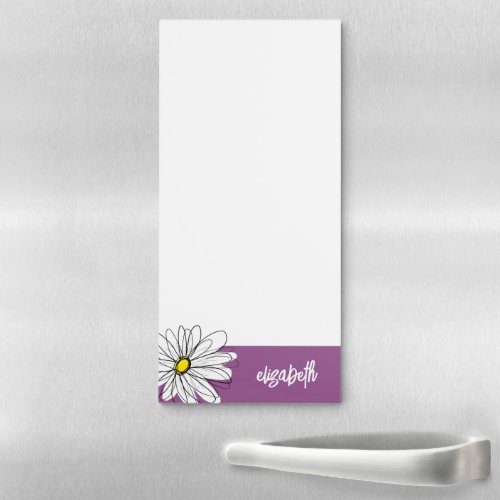 Whimsical Daisy _ orchid _ trendy script name Magnetic Notepad