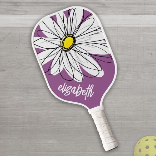 Whimsical Daisy _ orchid _ trendy script name Pickleball Paddle