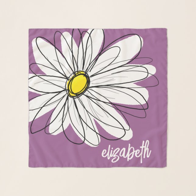 Whimsical Daisy - orchid - trendy script name Scarf (Front)