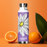 Whimsical Daisy - orchid - trendy script name Water Bottle<br><div class="desc">A zen and whimsical drawing of a daisy. The modern lines are hand-drawn and include white petals and a yellow center for the flower. The background is a soft, pastel purple - and the name is a trendy script in white. You can add a name, monogram or other custom text....</div>