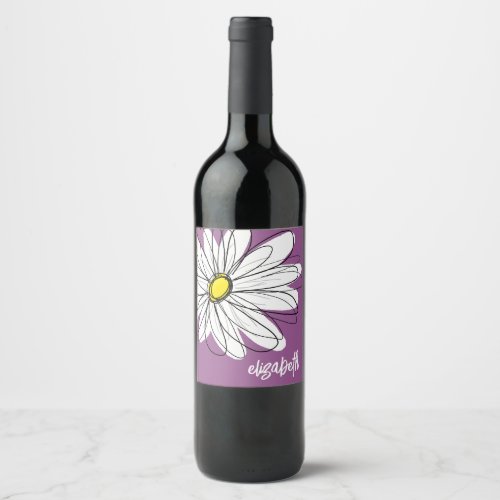 Whimsical Daisy _ orchid _ trendy script name Wine Label