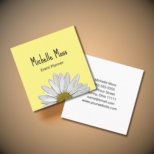 Whimsical Daisy Simple Botanical Cute Yellow Square Business Card