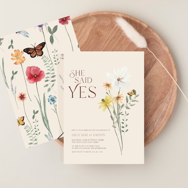Whimsical Daisy Wildflower She Said Yes Engagement Invitation (Whimsical Daisy Wildflower She Said Yes Engagement Invitation)