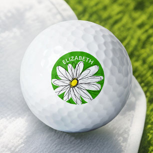 Whimsical Daisy with Name - Green and Yellow Golf Balls