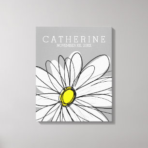 Whimsical Daisy Yellow and Gray Kids Room Canvas Print