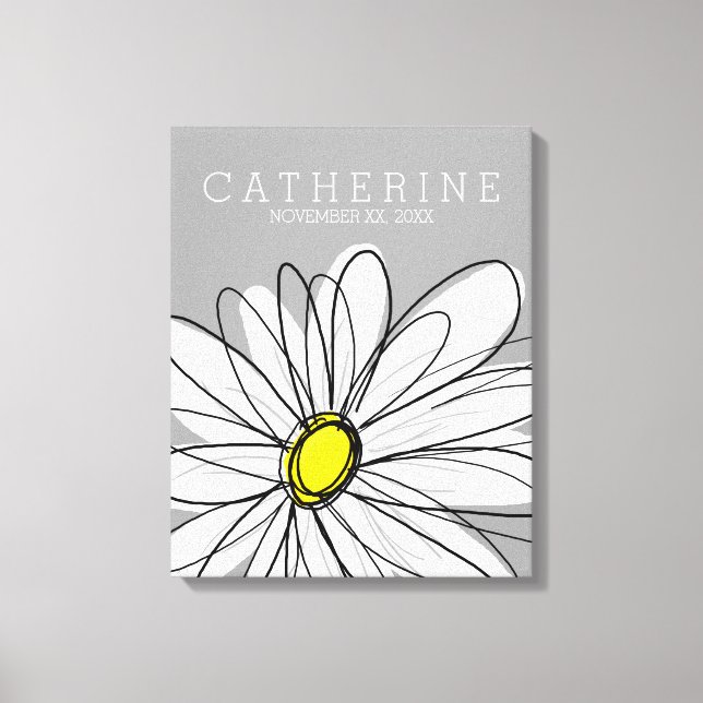 Whimsical Daisy Yellow and Gray Kids Room Canvas Print (Front)