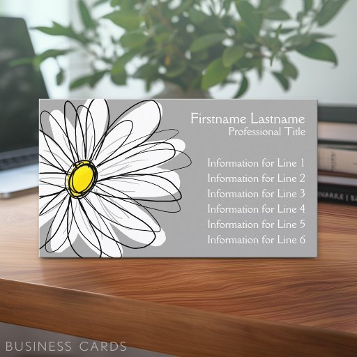 Customizable Whimsical Daisy - yellow gray Business Card
