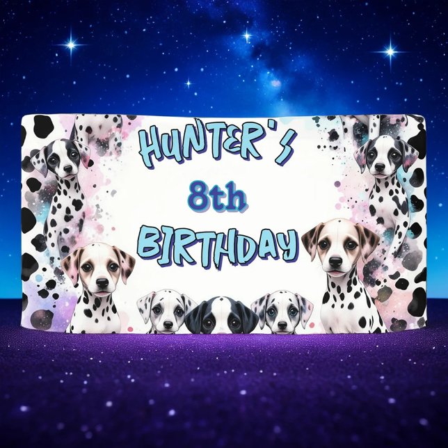 Whimsical Dalmatian Blue Purple Birthday Banner (Creator Uploaded)