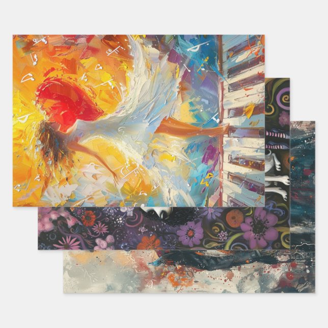 Whimsical Dancer, Skeleton Couple, Whimsical Girl  Wrapping Paper Sheets (Set)