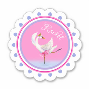 Whimsical dancing ballet swan pink personalized sticker