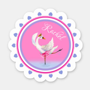 Whimsical dancing ballet swan pink personalized sticker