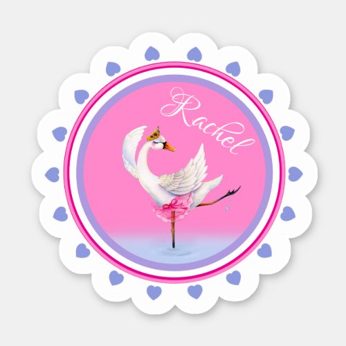 Whimsical dancing ballet swan pink personalized sticker