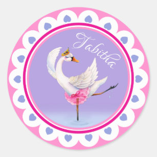 Whimsical dancing ballet swan purple personalized classic round sticker