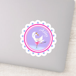 Whimsical dancing ballet swan purple personalized sticker