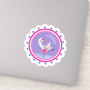 Whimsical dancing ballet swan purple personalized sticker
