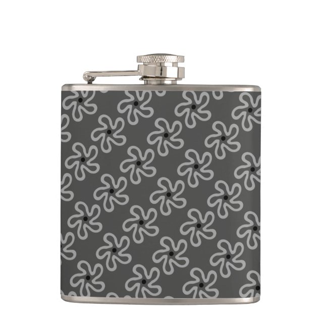 Whimsical Dancing Gray Flower Abstract Flask (Front)