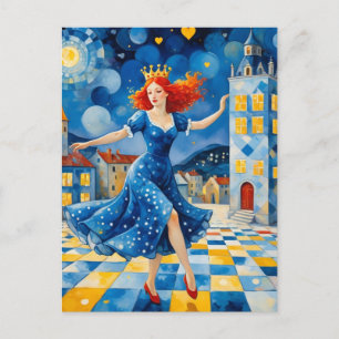 Whimsical Dancing Lady With Red Hair Postcard