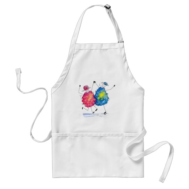 Whimsical Dancing Sheep Adult Apron (Front)