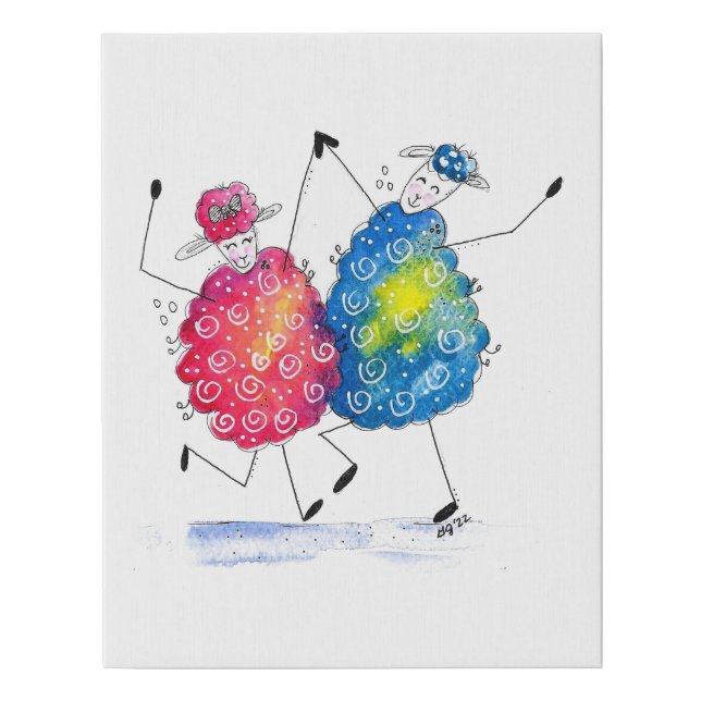 Whimsical Dancing Sheep Faux Canvas Print (Front)