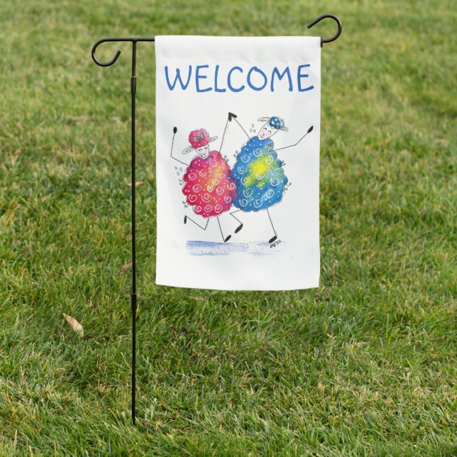 Whimsical Dancing Sheep Garden Flag (In SItu)