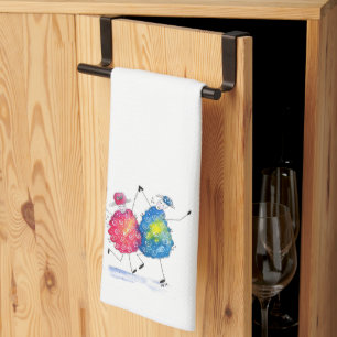 Whimsical Dancing Sheep Kitchen Towel
