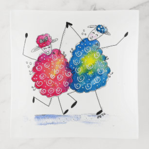 Whimsical Dancing Sheep Trinket Tray