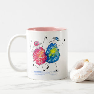 Whimsical Dancing Sheep Two-Tone Coffee Mug