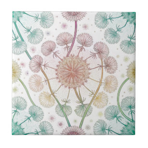 Whimsical Dandelion Breeze – Pastel Botanical Ceramic Tile