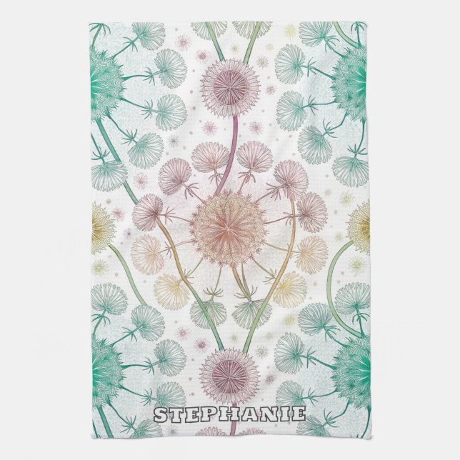 Whimsical Dandelion Breeze – Pastel Botanical Kitchen Towel (Vertical)