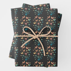 Whimsical Dandelion Butterfly Swirl Artwork Wrapping Paper Sheets