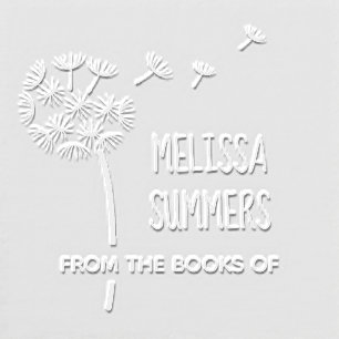 Whimsical Dandelion Custom Name Bookplate Embosser
