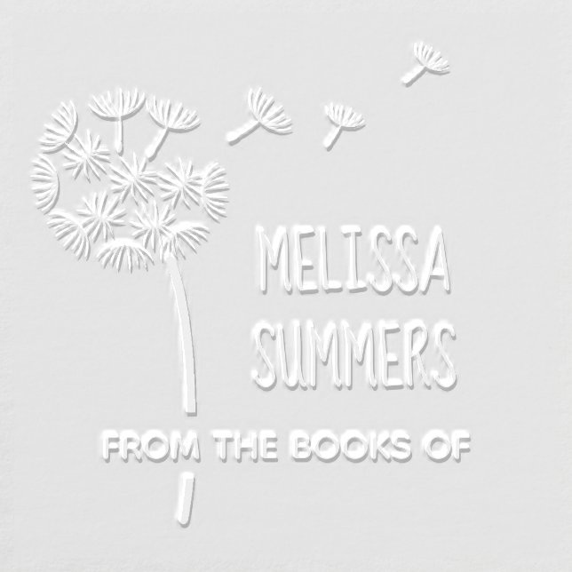 Whimsical Dandelion Custom Name Bookplate Embosser (Design)
