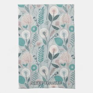 Whimsical Dandelion & Floral Folk Art Seamless (2) Kitchen Towel