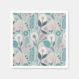 Whimsical Dandelion & Floral Folk Art Seamless (2) Napkins