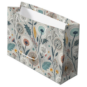 Whimsical Dandelion & Floral Folk Art Seamless Large Gift Bag