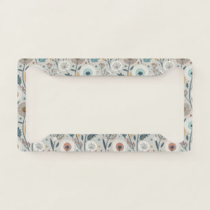 Whimsical Dandelion & Floral Folk Art Seamless License Plate Frame
