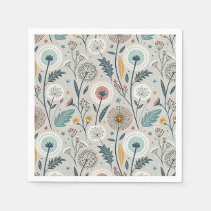 Whimsical Dandelion & Floral Folk Art Seamless Napkins