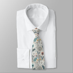 Whimsical Dandelion & Floral Folk Art Seamless Neck Tie
