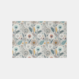 Whimsical Dandelion & Floral Folk Art Seamless Outdoor Rug
