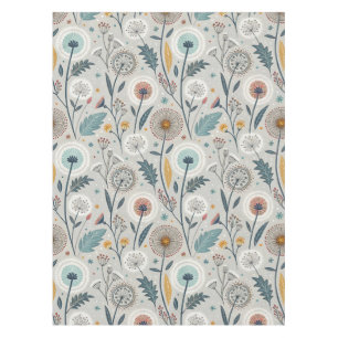 Whimsical Dandelion & Floral Folk Art Seamless Tablecloth
