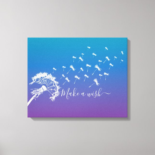 Whimsical Dandelion Make a Wish Blue Purple Ombre Canvas Print (Front)