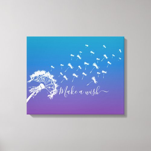 Whimsical Dandelion Make a Wish Blue Purple Ombre Canvas Print
