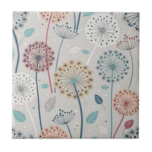 Whimsical Dandelion - Red, Yellow, White & Teal Ceramic Tile