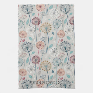 Whimsical Dandelion - Red, Yellow, White & Teal Kitchen Towel