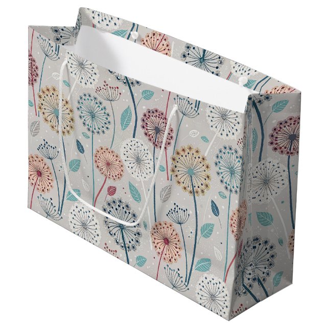 Whimsical Dandelion - Red, Yellow, White & Teal Large Gift Bag (Front Angled)