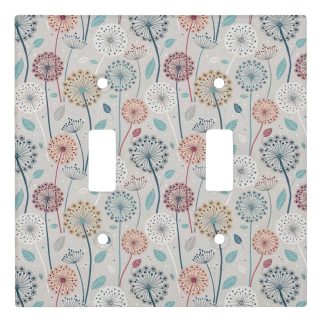 Whimsical Dandelion - Red, Yellow, White & Teal Light Switch Cover (Front)