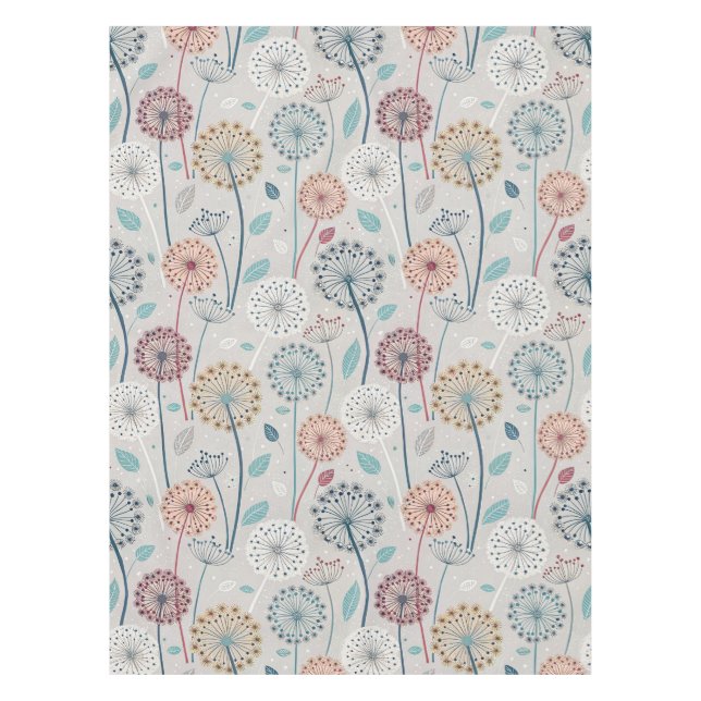 Whimsical Dandelion - Red, Yellow, White & Teal Tablecloth (Front)