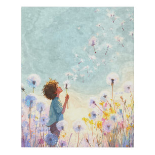 Whimsical Dandelion Wish Field Faux Canvas Print