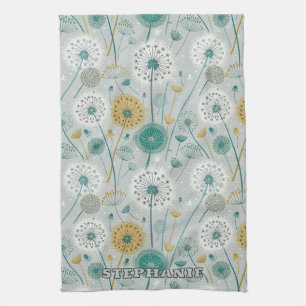 Whimsical Dandelion - Yellow, White & Teal Kitchen Towel