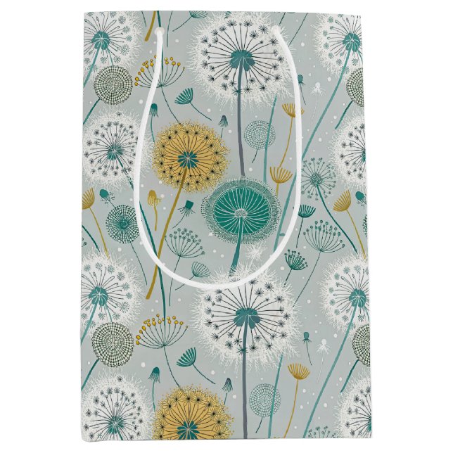 Whimsical Dandelion - Yellow, White & Teal Medium Gift Bag (Front)
